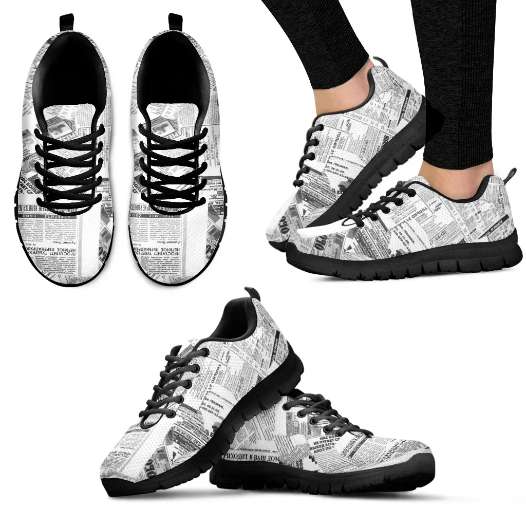 Vintage Fashion Newspaper - Vintage Newspaper Printing Lace up Casual