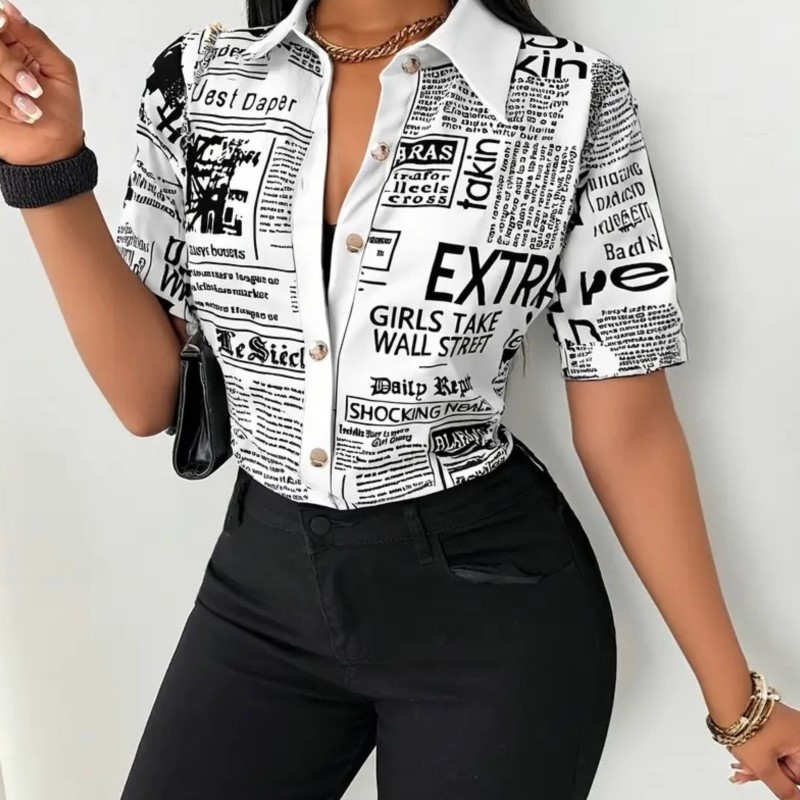 Vintage Fashion Newspaper - Women's Newspaper Print Shirt 2026 Fashion
