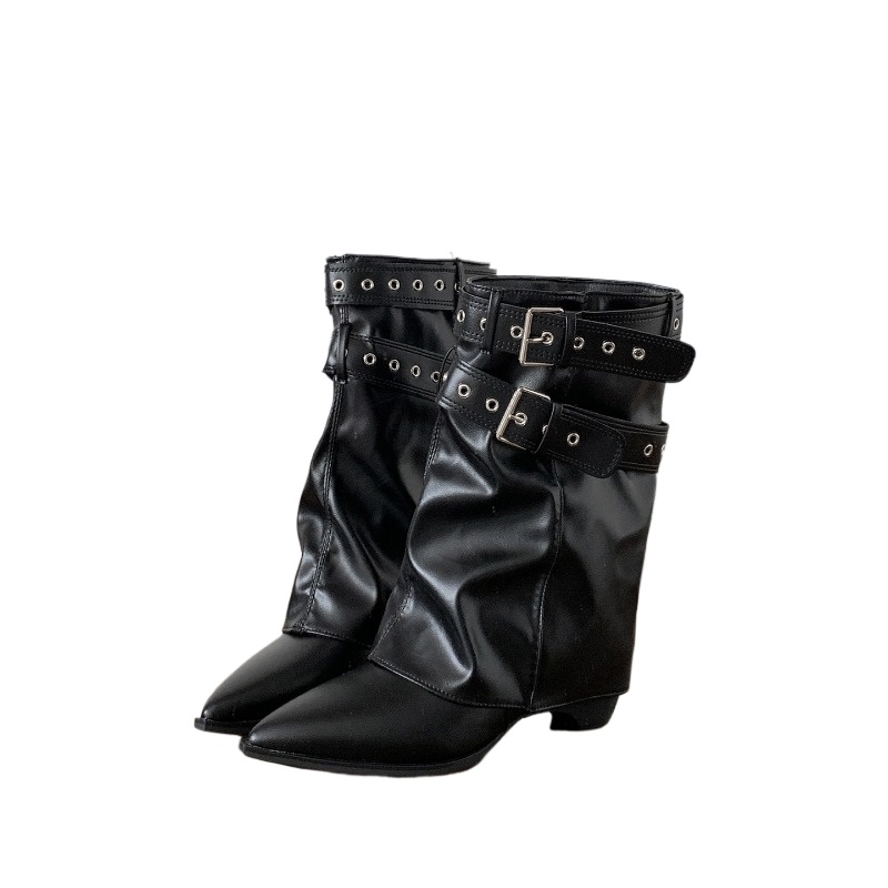 Vintage And Modern Fashion - Women Pipe Boots Fashion Belt Buckle