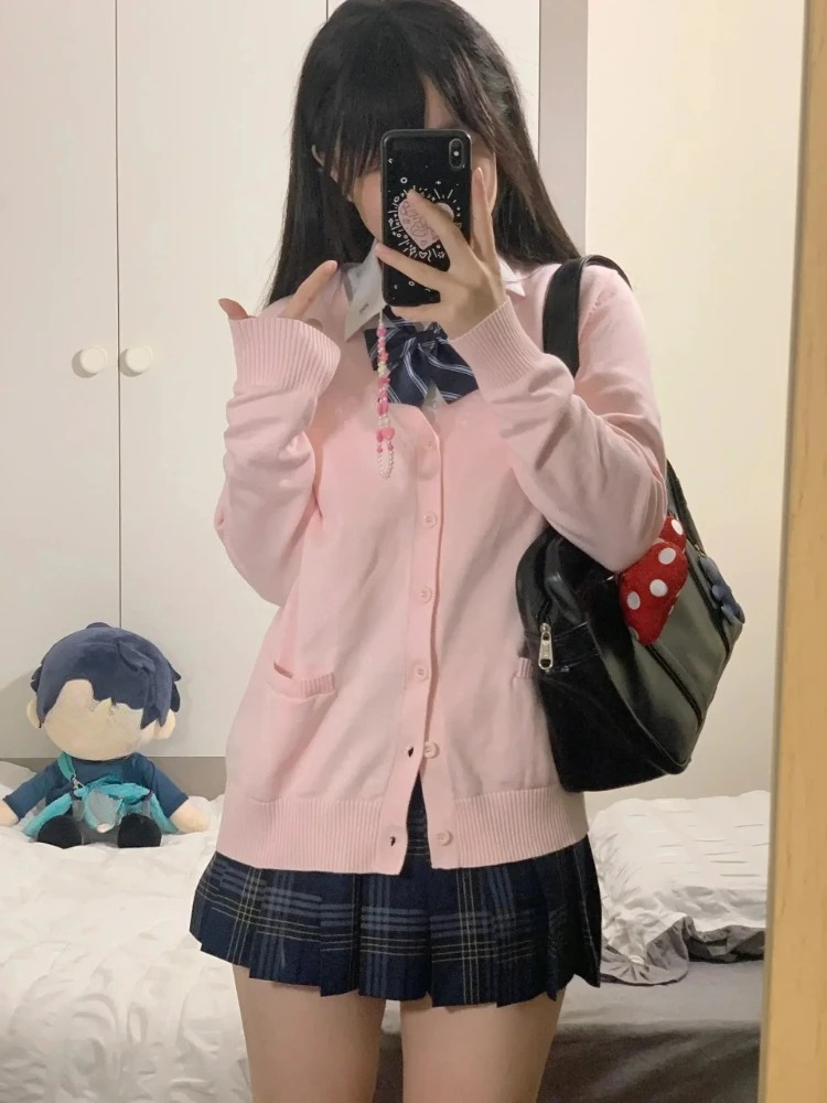 Crop Cardigan Vintage - Japanese Vintage Long Sleeve Women Cute