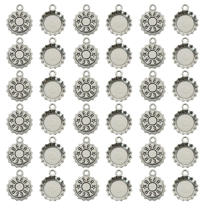 Vintage Fashion Earrings - 15PCS Antique Silver Plated Beer Cap