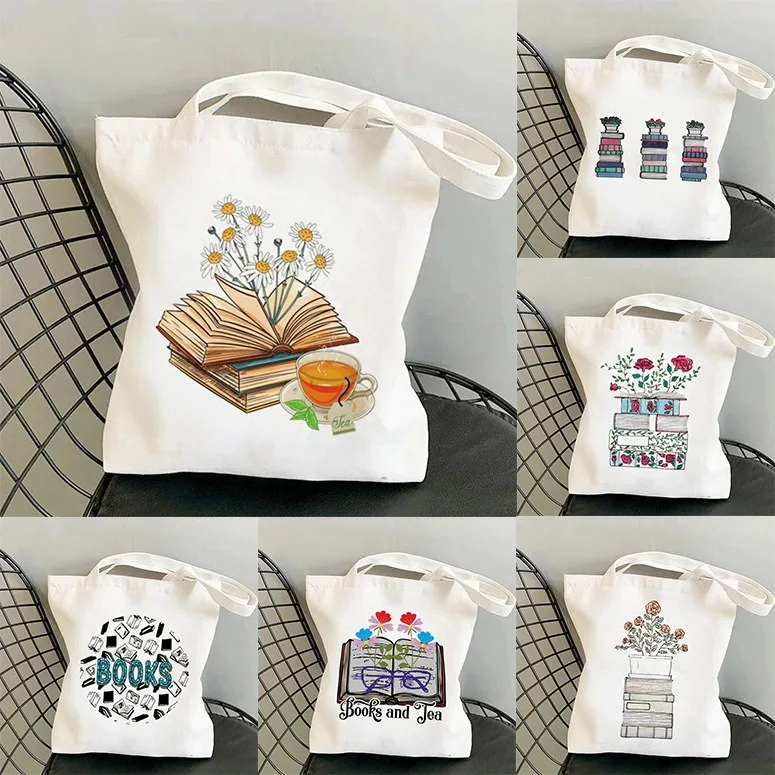 Vintage Fashion Shop - Book Floral Pattern Canvas Tote Bag