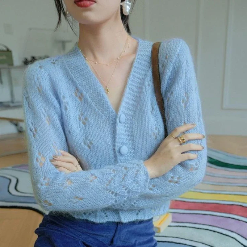 Crop Cardigan Vintage - Women's Sweater Kawaii Cardigan Winter Button