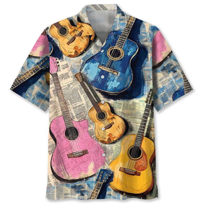Vintage Fashion Newspaper - Men Lapel Short Sleeve Shirt Vintage