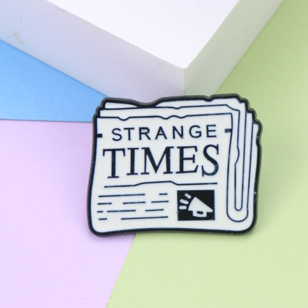 Vintage Fashion Newspaper - Retro Newspaper Strange Times Enamel Lapel