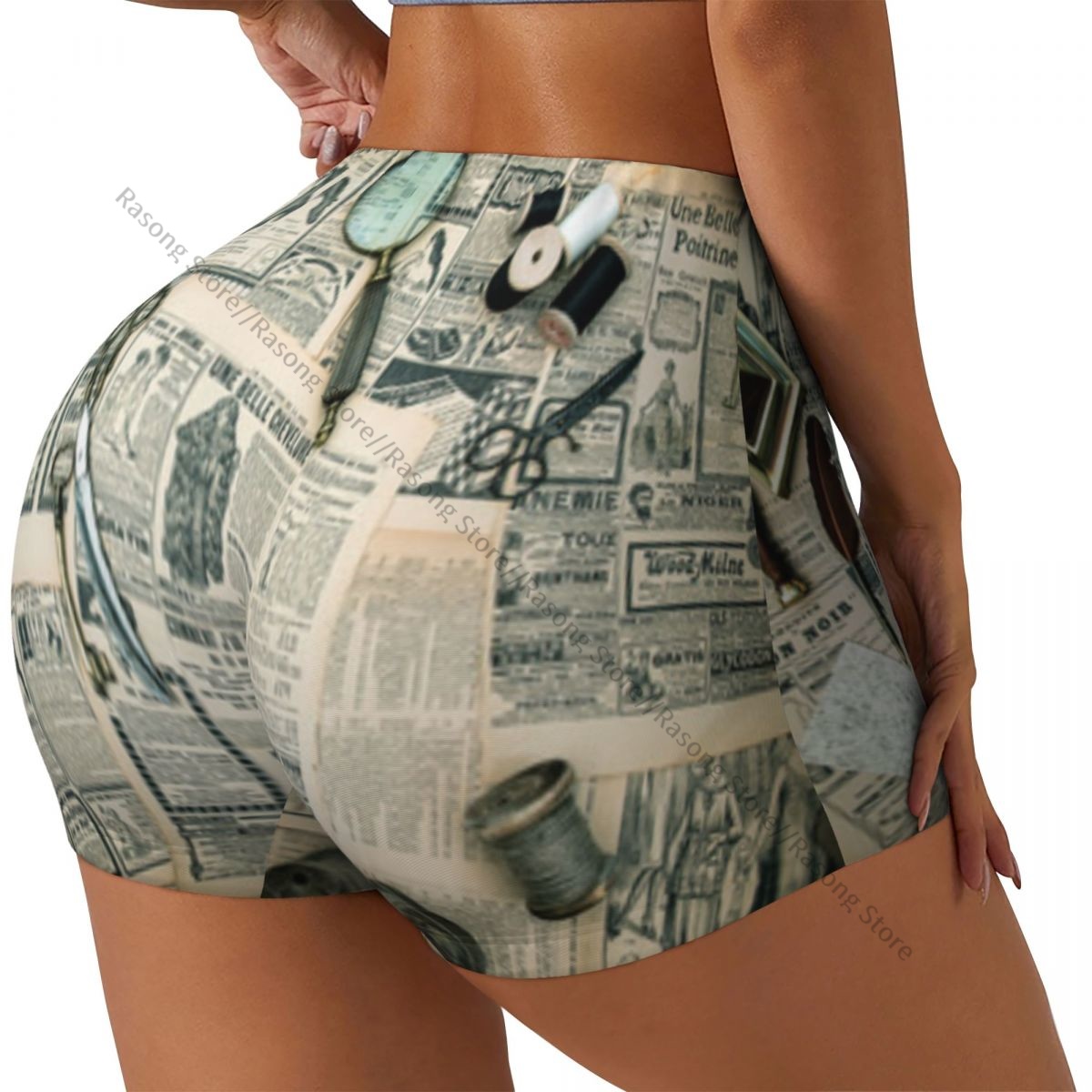 Vintage Fashion Newspaper - Women's Yoga Shorts Accessories Sewing Writing