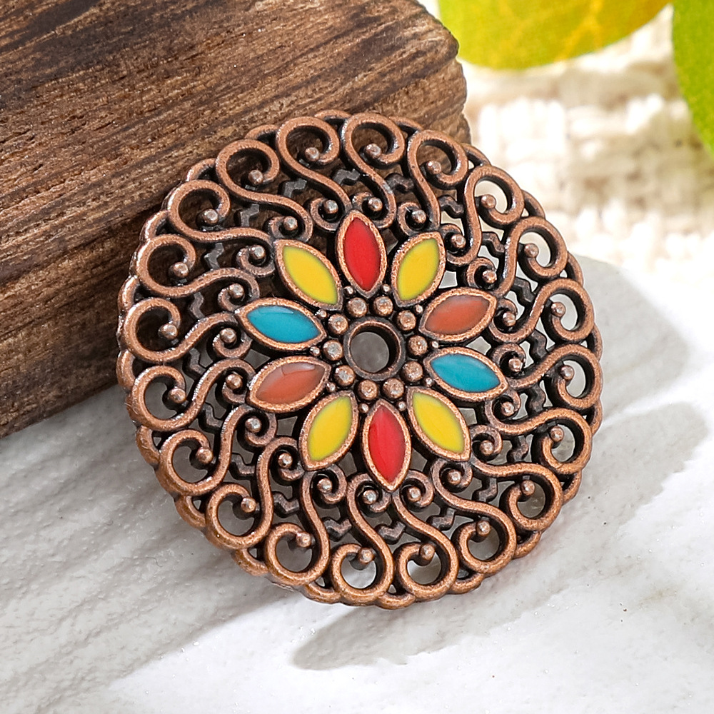 Vintage Fashion Theme - Vintage Copper Bronze Bohemia Enamel Round