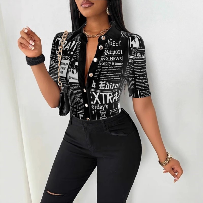 Women's Newspaper Print Shirt  - đánh giá và giá Vintage Fashion Newspaper