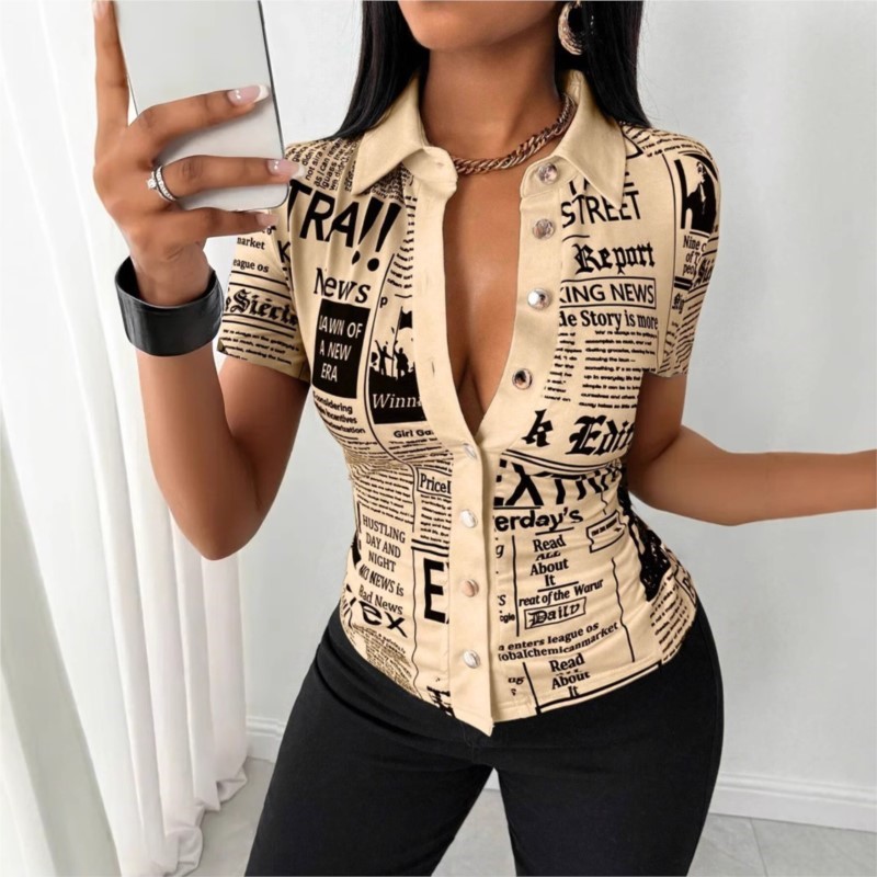 Women's Newspaper Print Shirt  - đánh giá và giá Vintage Fashion Newspaper