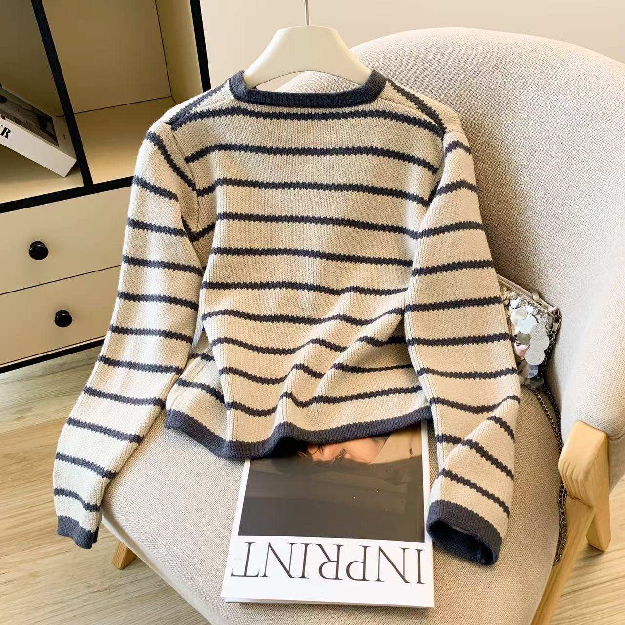 Women's Striped O-Neck Cardiga - đánh giá và giá Crop Cardigan Vintage