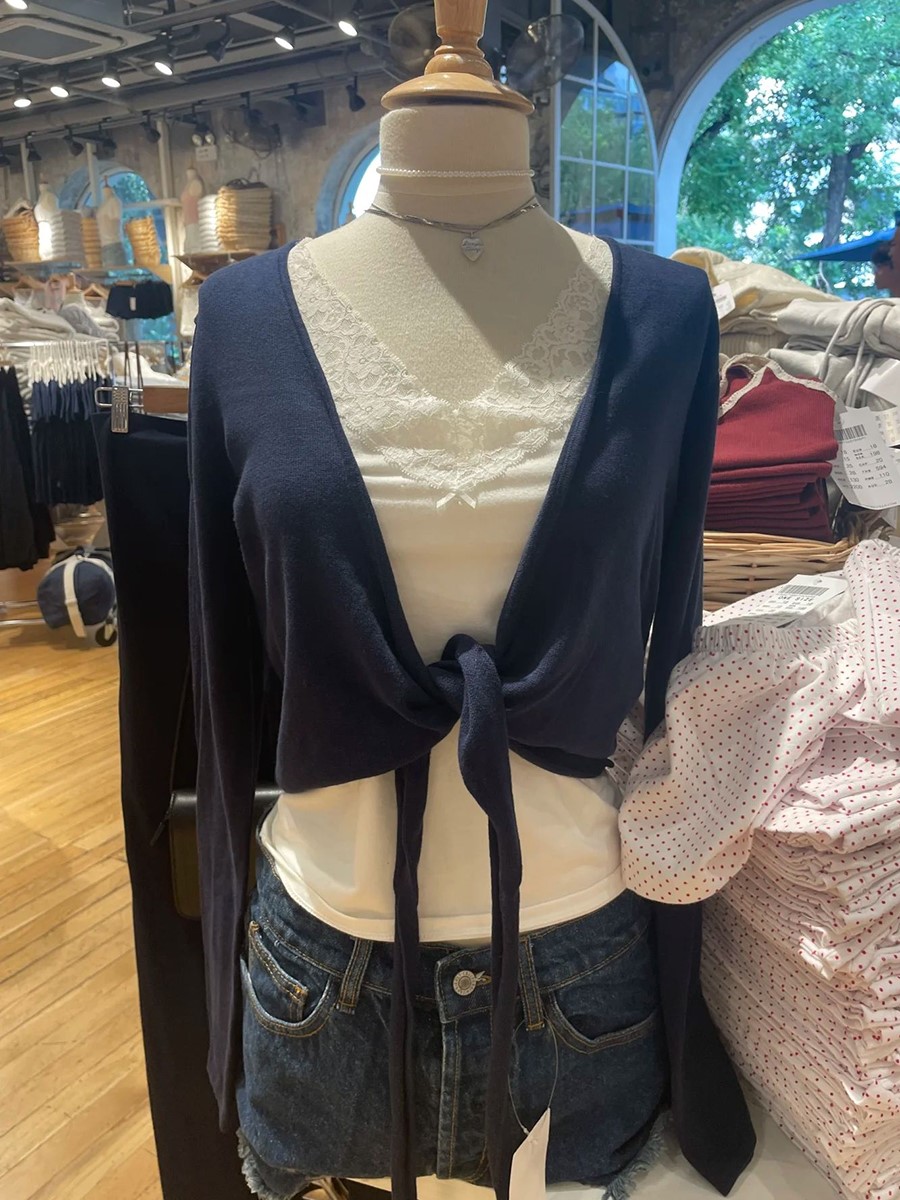 New Navy Lace-up Knitted Long  - đánh giá và giá Crop Cardigan Vintage
