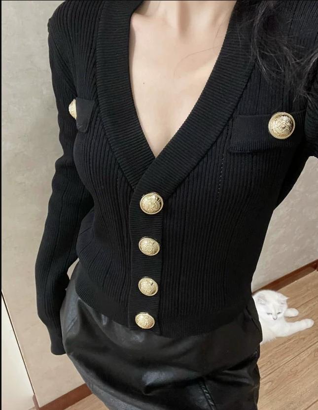 Gold Button Front Knit Cardiga - đánh giá và giá Crop Cardigan Vintage