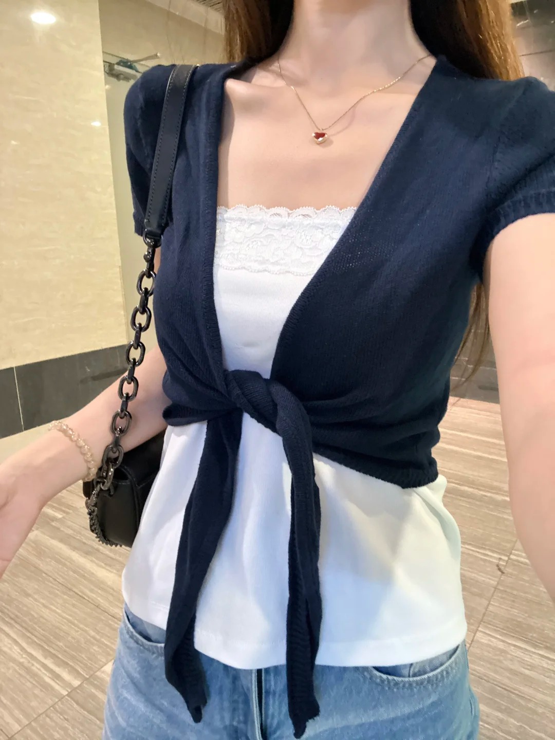 Navy Lace-up Cardigan Women Co - đánh giá và giá Crop Cardigan Vintage
