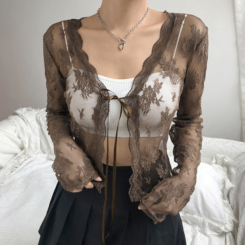 Women See Through Lace Mesh Sh - đánh giá và giá Crop Cardigan Vintage